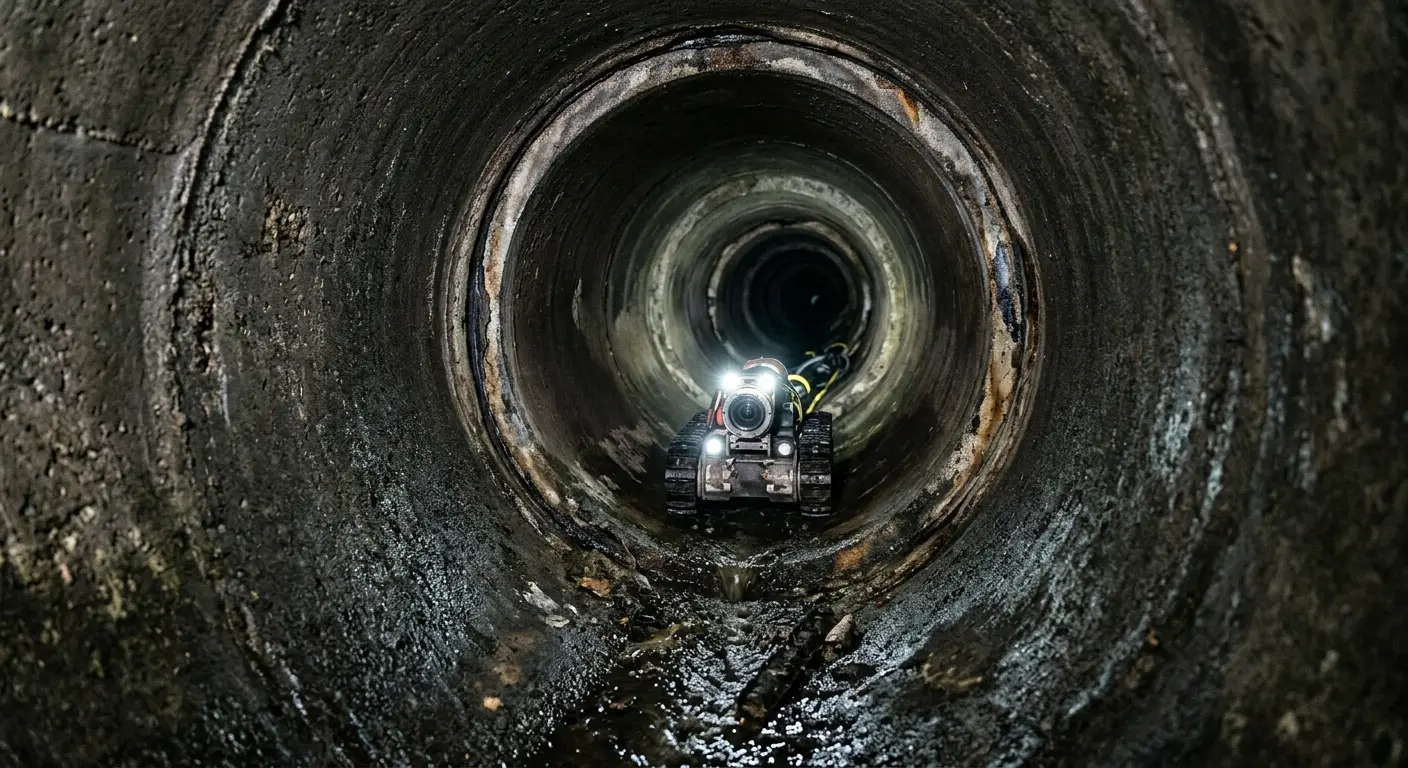 Robotic sewer camera inspecting pipe interior for Sewer Line Cleaning in Belleville